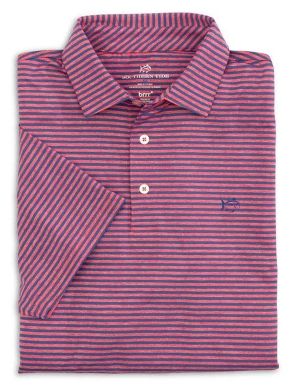 Southern Tide BRRR Stripe Performance Polo Men’s XL Poppy Red Blue UPF 50+